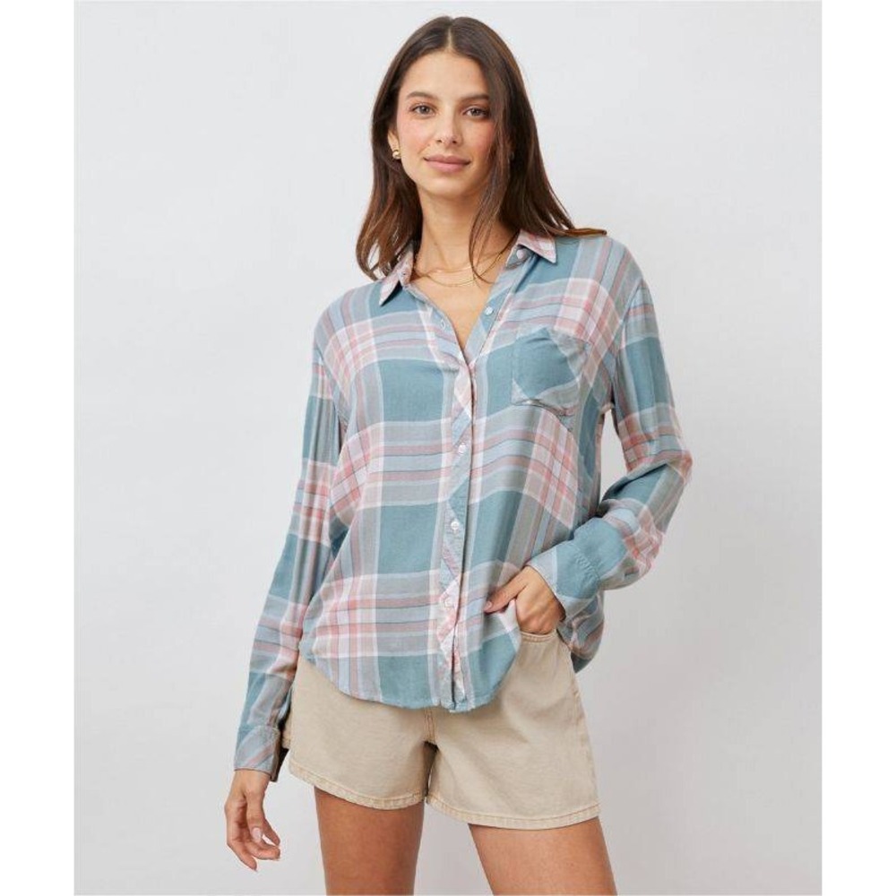 Rails Hunter Plaid Button Down Shirt Agave Rose Sand Rayon Women Size XS